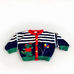 Vintage 90s Baby Knit Blue Cardigan Dinosaur Print Button Down Sweater 6-9 Month
